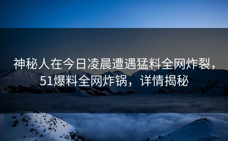 神秘人在今日凌晨遭遇猛料全网炸裂，51爆料全网炸锅，详情揭秘
