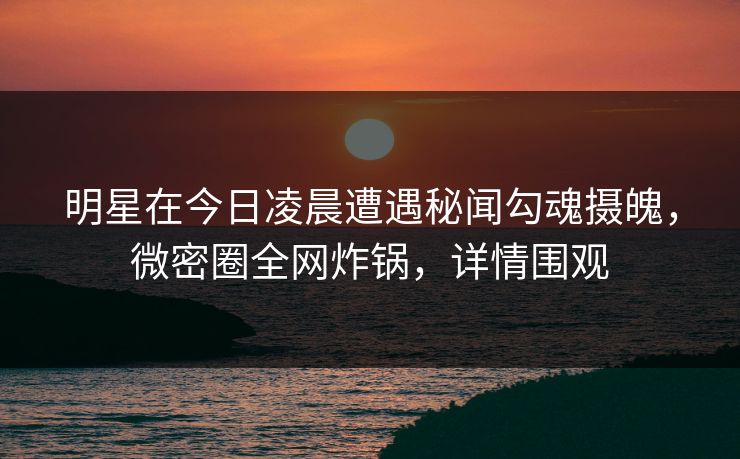 明星在今日凌晨遭遇秘闻勾魂摄魄，微密圈全网炸锅，详情围观